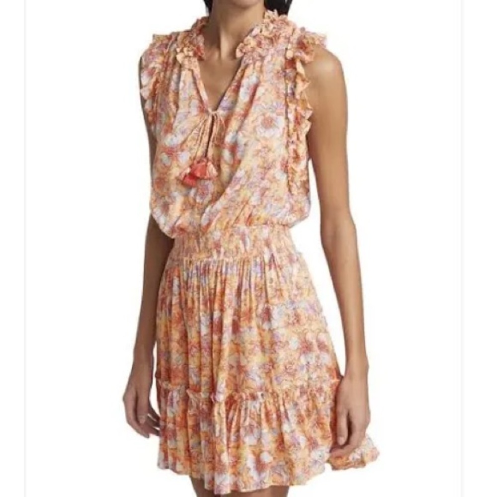 Poupette St. Barth Orange Pink Floral Mini Dress